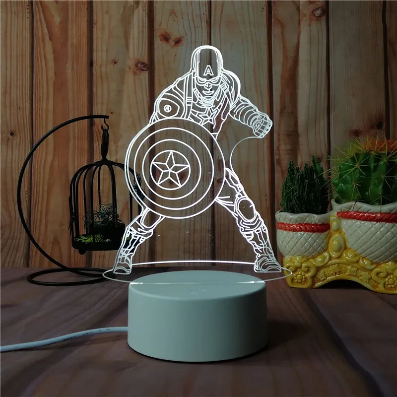 Marvel's The Avengers 3D оптическая лампа мультфильм акриловый светодиодный ночник Железный человек USB сенсорный прикроватный светильник детский подарок на день рождения