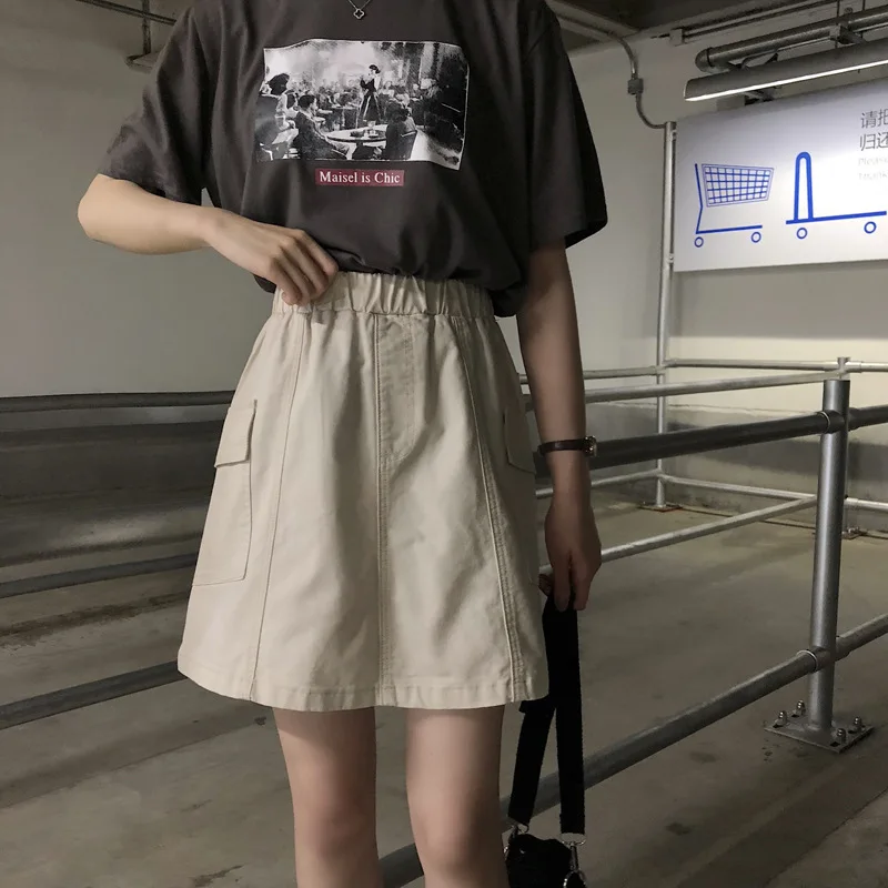 

Summer Solid Color WOMEN'S Dress Large Size Slimming Denim Skirt Fashion Large GIRL'S Loose-Fit A- line Sheath Half-length Skirt