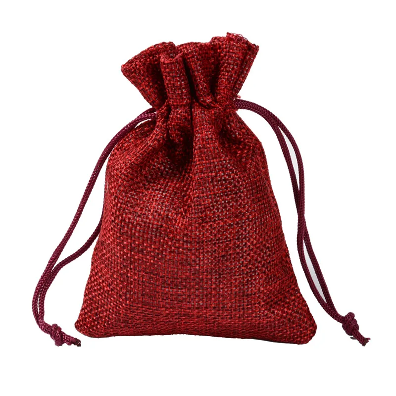 50 шт./лот 7*9 см, 9*12 см, 10*14 см, 13*18 см имитация льняные сумочки подарочные пакеты для украшений на заказ Печать логотипа - Цвет: Red wine