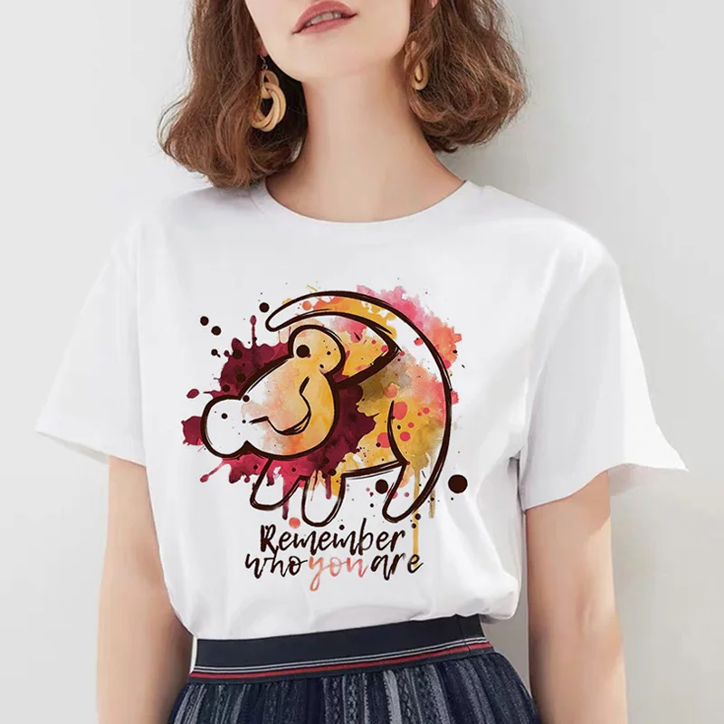 W219-White Модные женские футболки Hakuna Matata Kawaii с принтом, футболка с героями мультфильмов, большие размеры, милые топы, свободные белые футболки с круглым вырезом - Цвет: W219-White