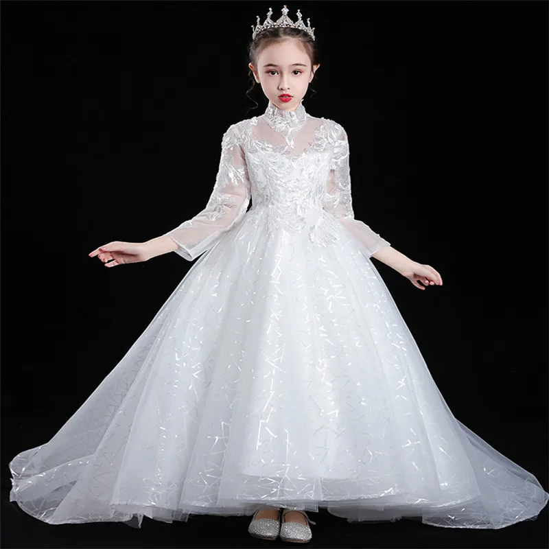 От 3 до 15 лет, модельные Подиумные Детские костюмы для девочек, костюмы для девочек, платье принцессы с длинным шлейфом, роскошное детское вечернее платье