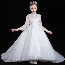 От 3 до 15 лет, модельные Подиумные Детские костюмы для девочек, костюмы для девочек, платье принцессы с длинным шлейфом, роскошное детское вечернее платье
