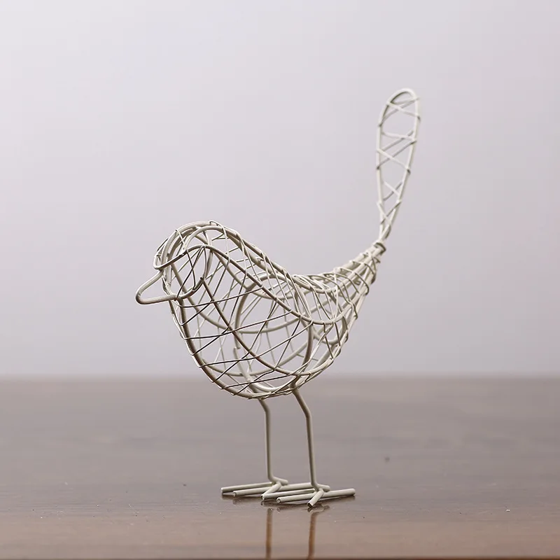 Ручной работы для детей игрушки с металлическим каркасом, в форме фигурки абстрактный птица миниатюры милые животные модели украшения дома креативный подарок украшением рабочего стола - Цвет: Белый