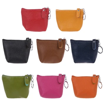 

Women Men Leather Coin Purse Card Holder Wallet Keyring Zipper Small Change Bag
