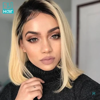 

Honey Blonde Ombre Colored 13x6 Lace Front Human Hair Wigs For Women Brazilian Remy Hair T/1B 613 Short Bob Lace Front Wig