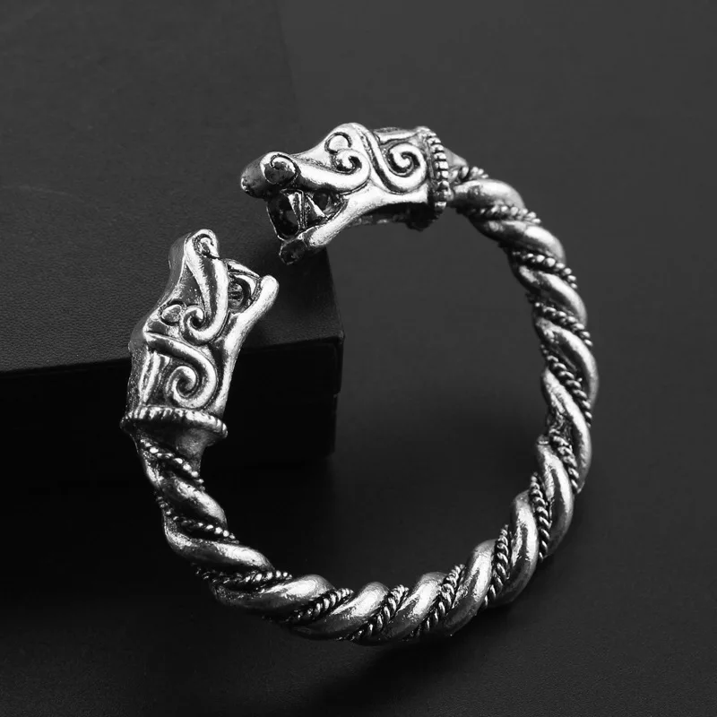 Silvery Крученый браслет в форме головы змеи, металлические славянские браслеты, посвященные тематике викингов, браслеты ручной работы, мужские ювелирные изделия, подарок на день рождения - Окраска металла: Silvery