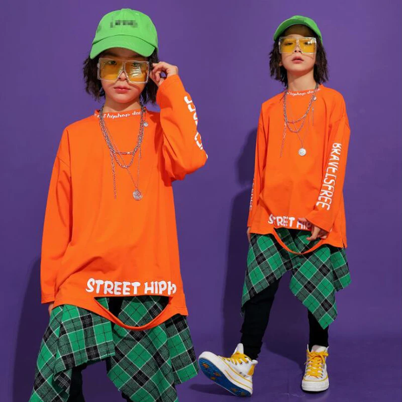 Kids Ballroom Plaid Hip Hop dancing Clothing Sweatshirt Casual Pants for Girls Boys performance Jazz Dance Costumes Outfits wear