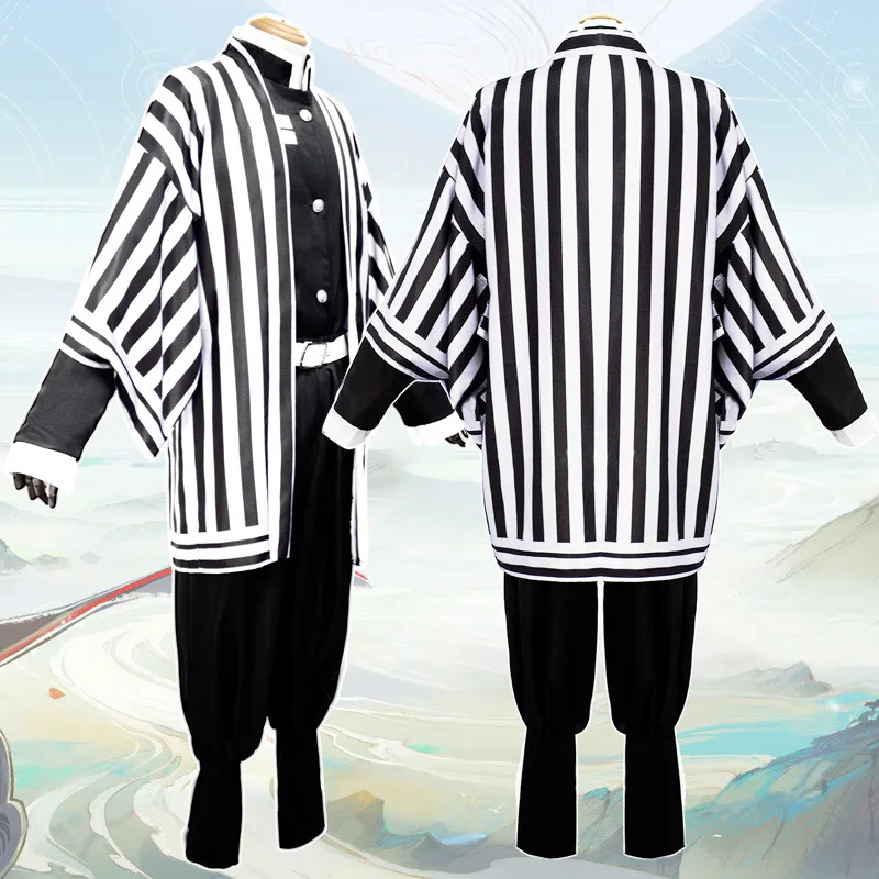 White Costumes Аниме Demon Slayer Kimetsu no Yaiba костюмы для косплея Iguro Obanai полный комплект одежды мужская униформа на Хэллоуин наряд фиолетовый белый - Цвет: White Costumes