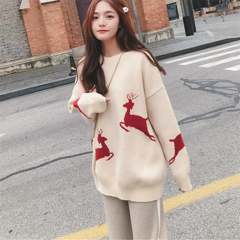 

Christmas sweater female autumn and winter 2019 new loose Korean version of lazy style pullover very fairy big red shirt
