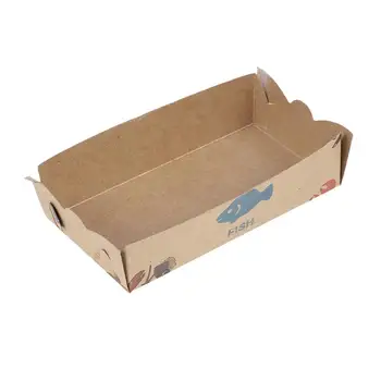 

100Pcs Disposable Food Serving Tray Kraft Paper Food Packing Box Boat Shape Snack Open Box French Fries Chicken Storage Tray