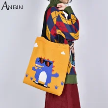 

Winter Female Shoulder Bag for Women Knitted Cartoon Pattern Top-handle Tote Teen Crochet Casual Cute Stylish Shopping Handbag