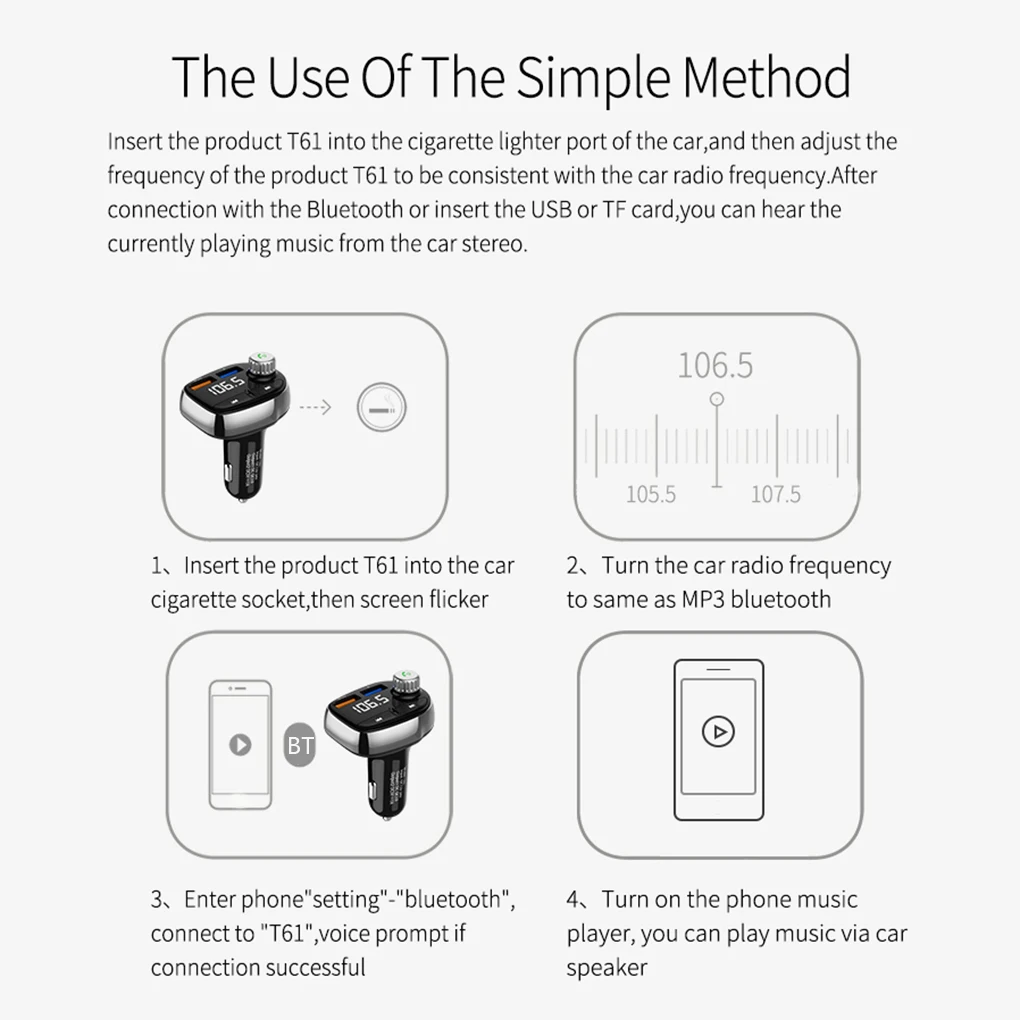 Car Bluetooth FM Transmitter Handsfree Kit Car Audio MP3 Player Digital Screen Dual USB Charger U Disk