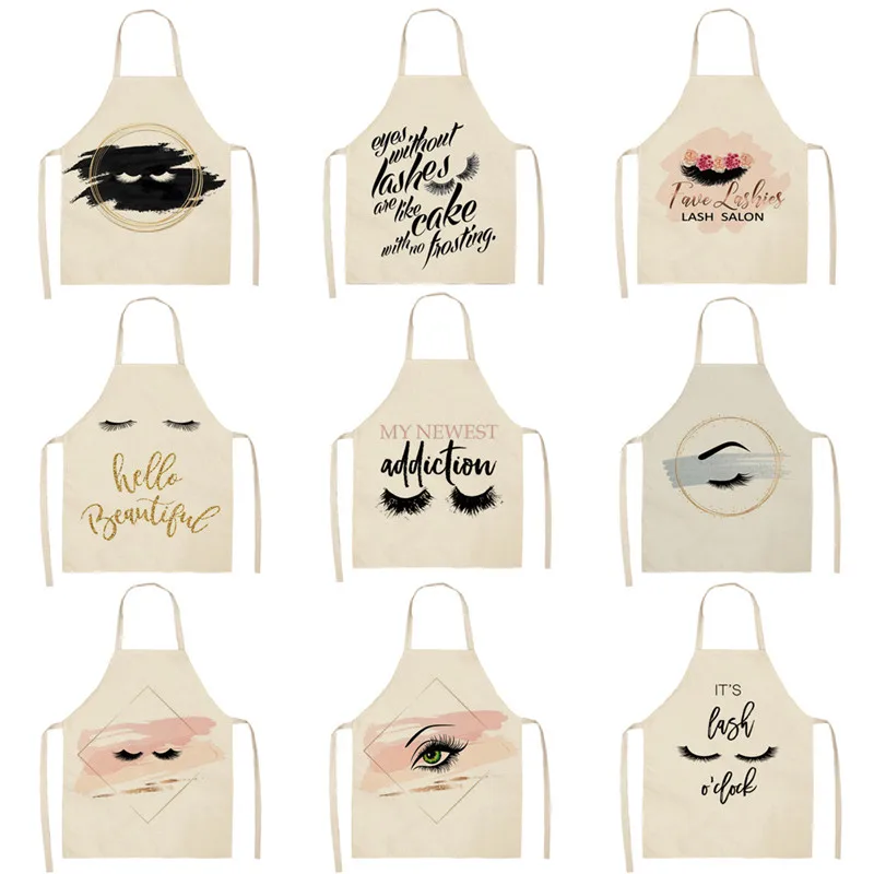 

Kitchen Apron Creative Eyelash Pattern Cotton Linen Aprons Sleeveless Apron Home Cooking Baking Cleaning Aprons for Men Women