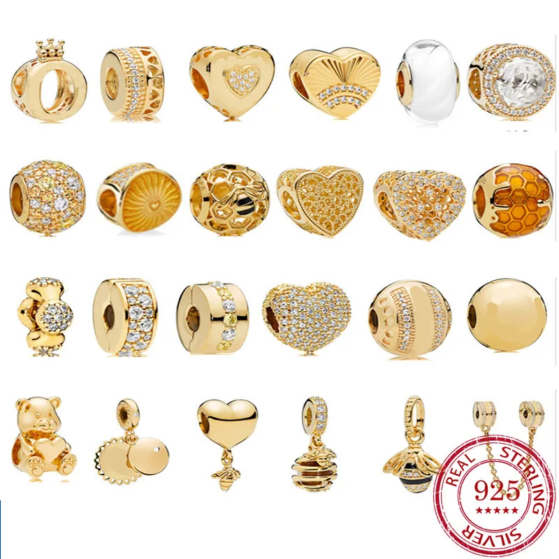 

sale 925 Sterling Silver 14K Gold Bee Charm Beads for Original Charms Dangles Bracelets Women DIY Jewelry