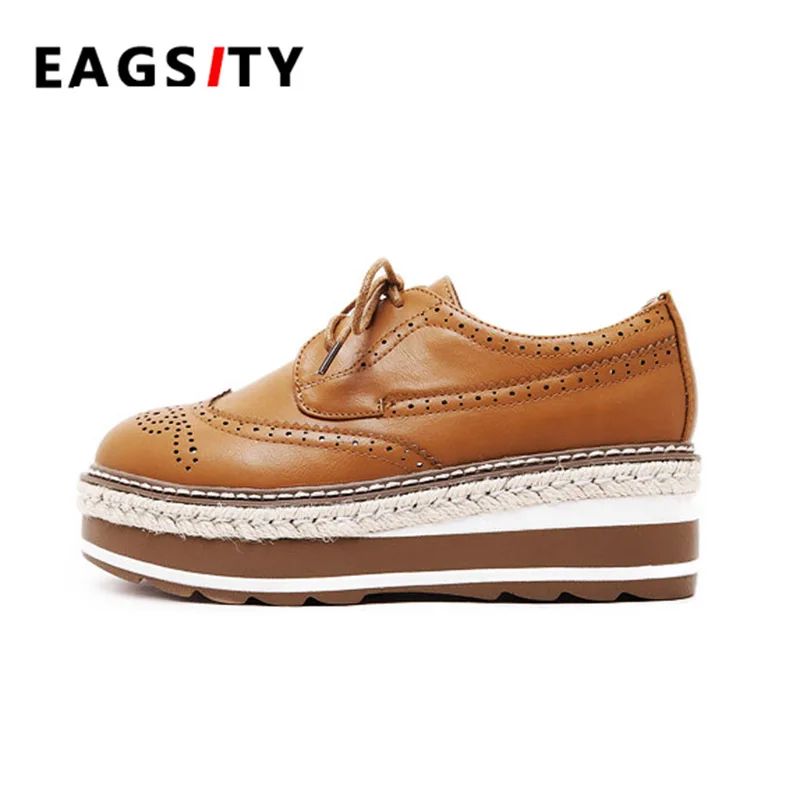 

EAGSITY street vintage style women wedges shoes thick outsole platform casual shoes skid resistance height increasing shoes