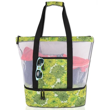 

Casual Tote Zipper Closure Trips Cooler Flat Bottom Beach Bag Travel Lightweight Insulated Mesh Tote Picnic Sports Soft Parks