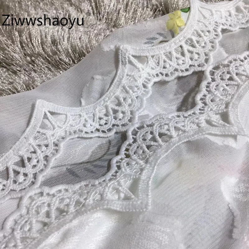 Ziwwshaoyu сексуальный V воротник цветочный принт жаккард Вышивка фонарь рукав однобортный осень зима белые мини платья для женщин