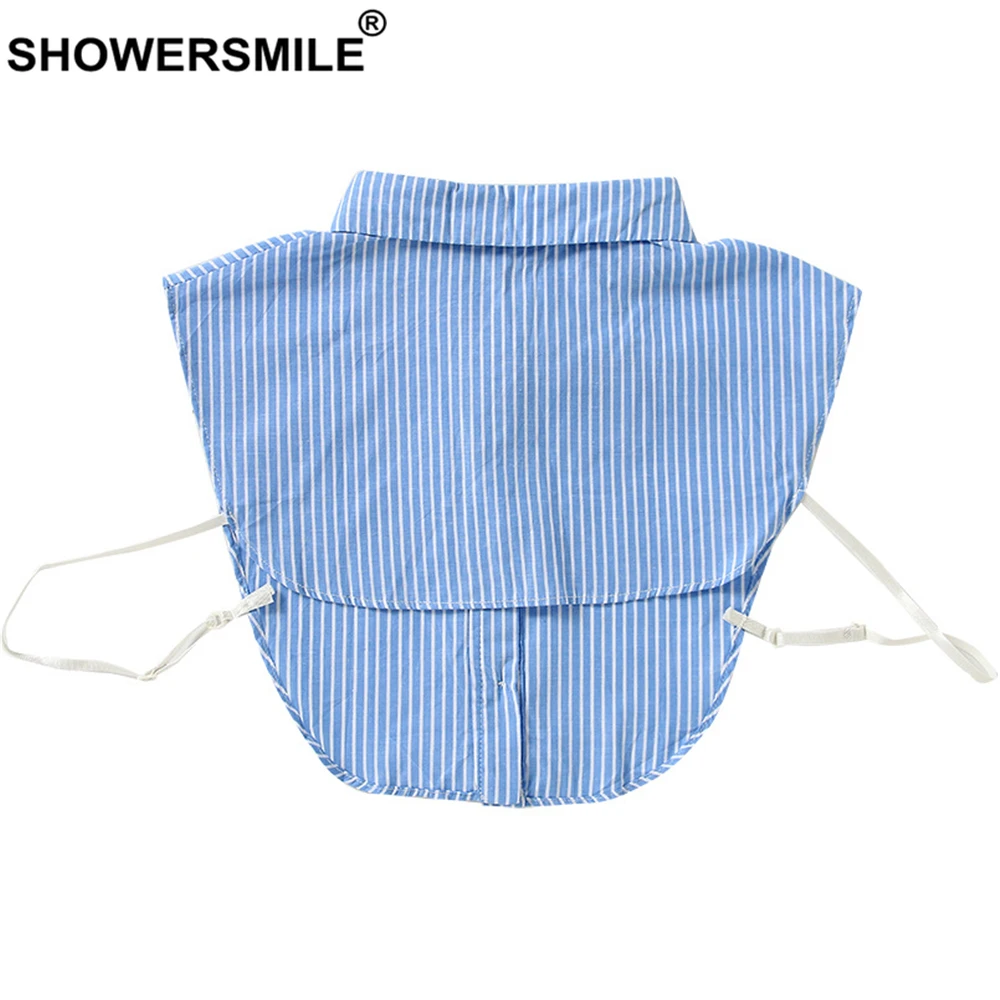 SHOWERSMILE сине белый полосатый имитационный воротник Женский хлопковый лацкан