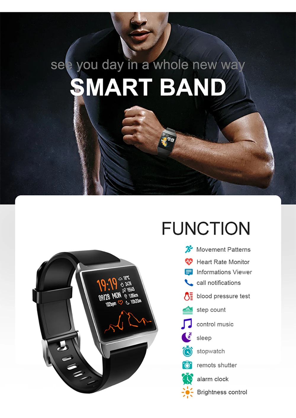 W2 1.3'' IPS Color Screen Smart Watch IP68 Heart Rate Waterproof Blood Pressure Fitness Exercise Bracelet Smartwatch Men Women