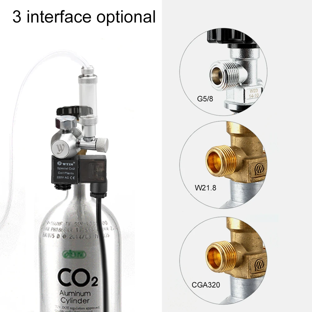 

New 12V Output Voltage Aquarium CO2 Regulator G5/8 Interface CO2 Pressure Regulator with Solenoid Bubble Counter & Check Valve