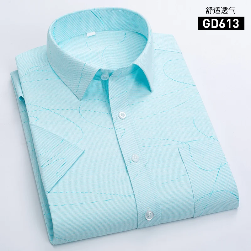 Mens shirt 13 Мужская рубашка с коротким рукавом, модное Полосатое клетчатое платье с тонким левым карманом, светло-цветное темное платье, летняя одежда для работы с отложным воротником, XXL - Цвет: Mens shirt 13