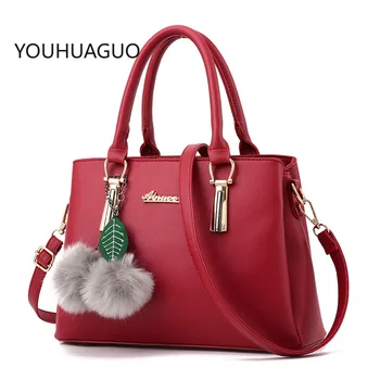 

YOUHUAGUO women fur ball ornaments totes zipper medium handbag hotsale lady party purse new shoulder messenger crossbody bags
