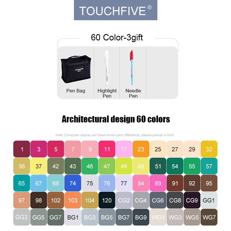 60-Architectural-Set TouchFive маркеры 30/40/60/80/168 на алкогольной основе, набор художественных маркеров профессионального качества для рисования манги, фэшн эскизов - Цвет: 60-Architectural-Set