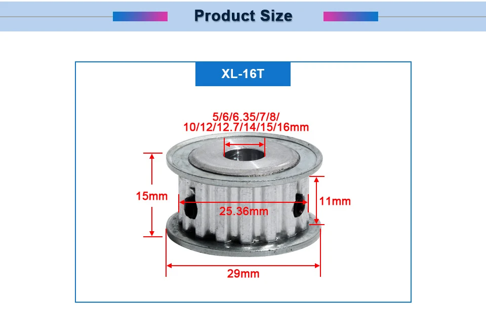 XL Тип 16 т зубчатый шкив 16 Зуб 5/6/6,35/7/8/10/12 мм Диаметр зубчатый шкив для ремня 11 мм ремень Ширина XL передачи шкивы