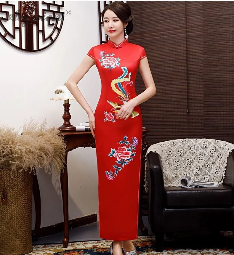 Красное Свадебное длинное вечернее платье Chinoise размера плюс Qi Pao в восточном стиле модное китайское платье Ципао
