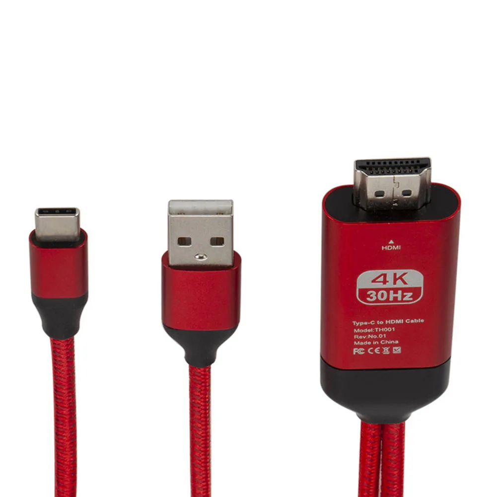 Metal+ Braided Cable Portable Type-C USB to HD 4K HDMI Converter Cable Cord for Phone PC Projector