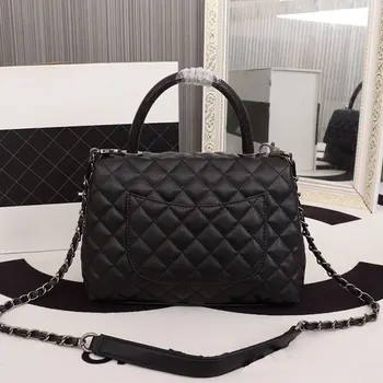 

Caviar leather tote bag luxury brand square stripe bag metal chain shoulder bag fashionable ladies handbag free shipping