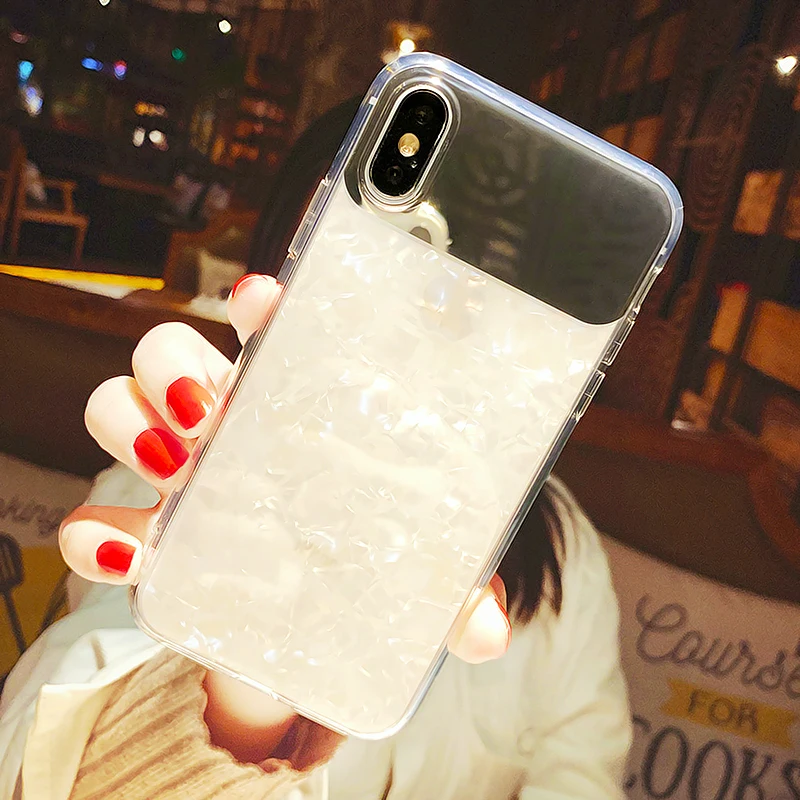

Luxury Makeup Mirror Glitter Shell Shining Case For iPhone X XR XS Max Silicone Cover Marble Mirror Soft TPU Glossy Phone Cases