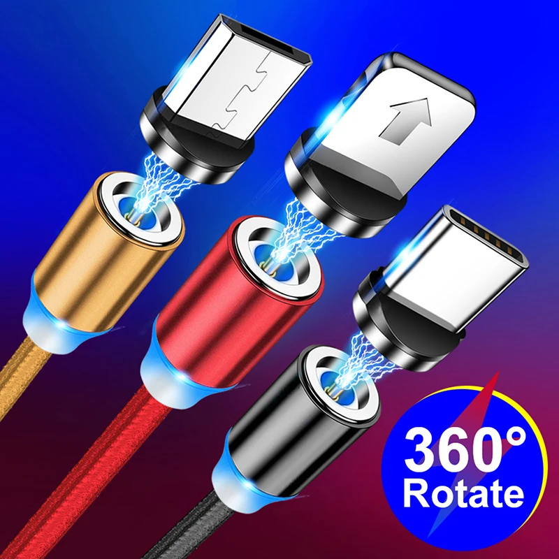 Нейлоновый плетеный кабель Micro-USB Магнитный типа C для быстрой зарядки светящийся