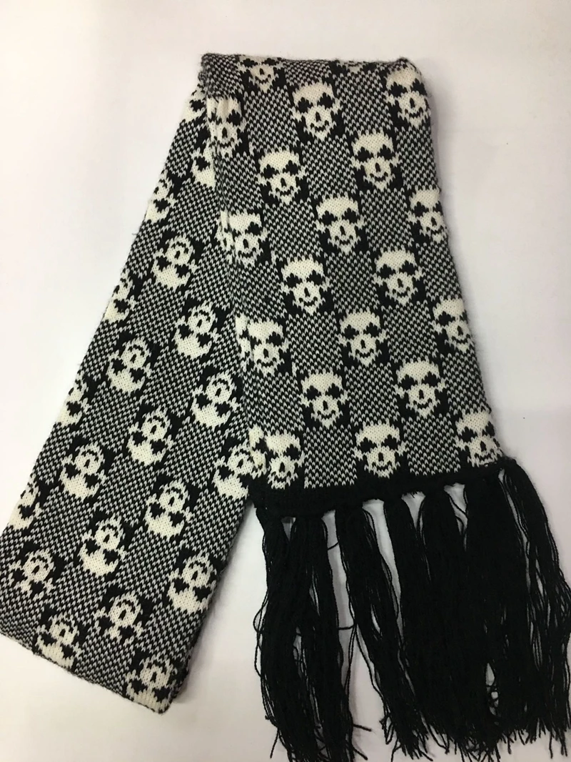 Dragon Skull Scarf Unisex Women Man Winter Knitted Pashmina Shawl Black Acrylic Echarpe Luxury Female Skeleton Wrap with Fringes