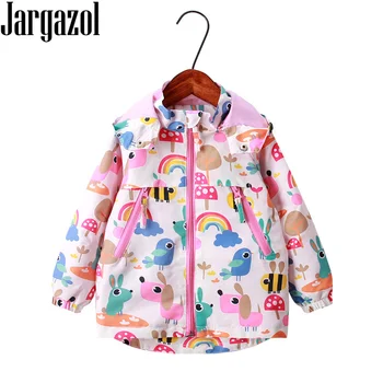 

Toddler Girl Jacket Coat Cartoon Rainbow Bird Printed Winter Autumn Spring Fleece Hooded Kids Jackets Children Clothes Coats