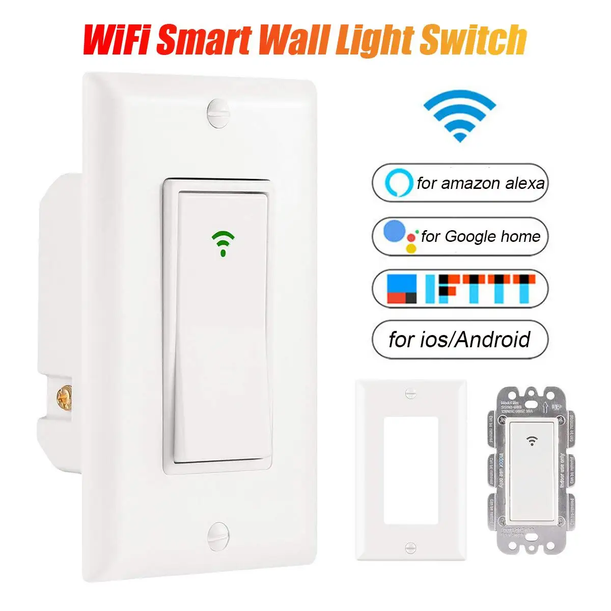 

100-240V 10A WiFi Smart Wall Light Wireless Switch for Alexa Google Home Remote Control
