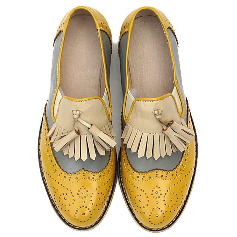 Ручной работы женская обувь из натуральной кожи туфли из воловьей кожи на плоской подошве обувь British Wind; Туфли-оксфорды с бахромой Тонкие Туфли женские большие размеры 34–45