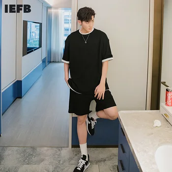 

IEFB /men's wear summer loose ice silk short-sleeved T-shirt + casual elastic waist shorts two-piece set Sold separately 9Y3104