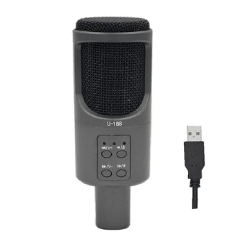 

3.5mm Jack Volume Control Universal Study Desktop Computer PC USB Condenser Microphone Unidirectional Studio Laptop Home Office