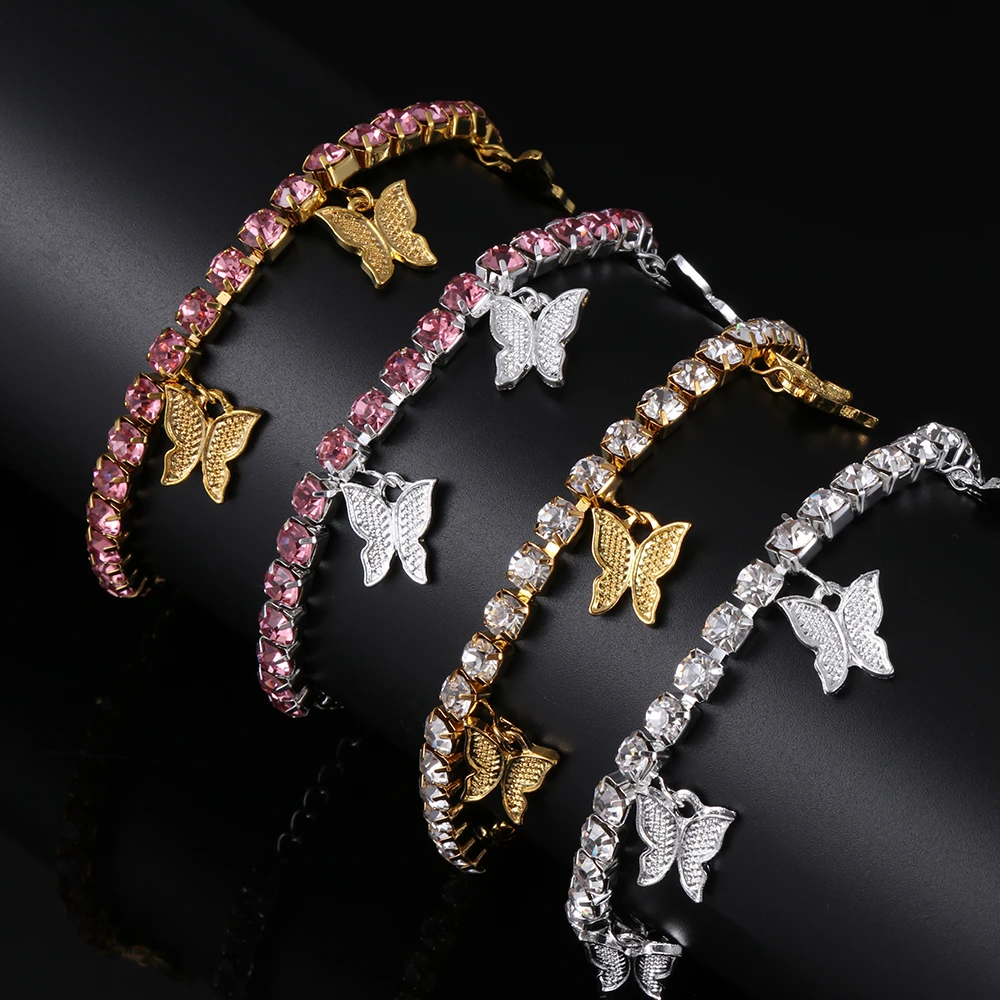 New Cuban Link Gelang Kupu Kupu Emas Kristal Berlian Imitasi Pesona Gelang Rantai Tangan Untuk Wanita Perhiasan Pesta Perhiasan Rantai Link Gelang Aliexpress