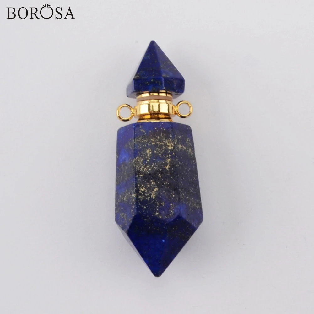 3Pcs Lapis BOROSA 3 шт. натуральные камни ожерелье подвеска Шестигранная подвеска в виде бутылочки парфюма соединители для женщин диффузор ожерелье подвеска G1942 - Окраска металла: 3Pcs Lapis