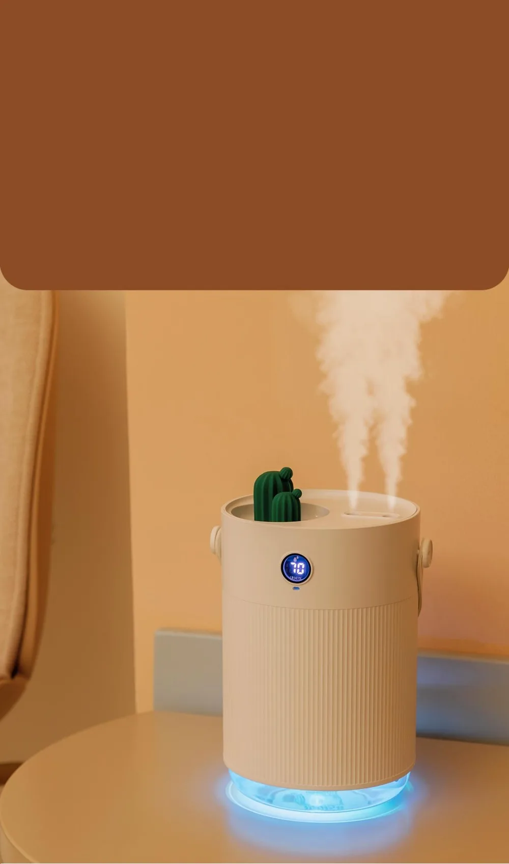 YouPin 1L Sothing Cactus Double Spray Humidifier LCD Digital Detect Humidity Purifying Air Mist Diffuser With 7 Colorful LED Light (14)