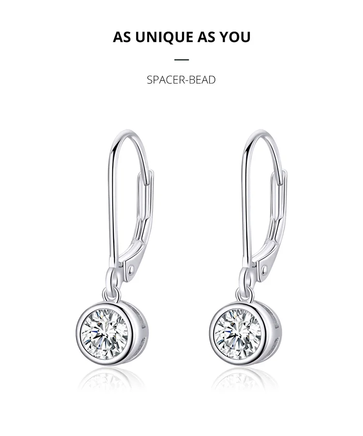 WOSTU New Fashion 925 Sterling Silver Exquisite Round Zircon Drop Earrings For Women Wedding Earrings Luxury Jewelry BKE747