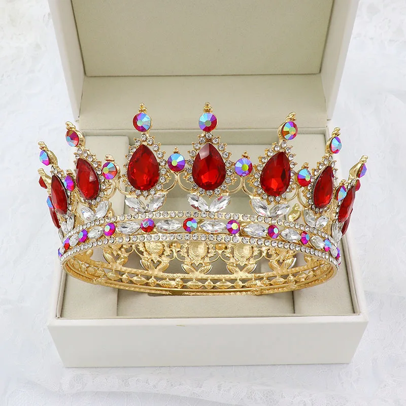 

22 color round bridal crown baroque water drop diamond bridal crown headdress wedding accessories tiara