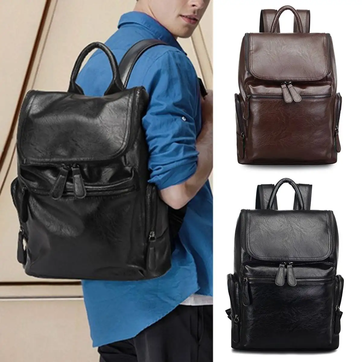 

Vintage 15.6 inch Men Laptop Backpacks for School Bags Male PU Leather Waterproof Travel Leisure Backpacks Retro Casual Bag Pack