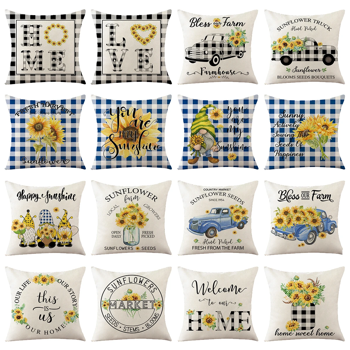 Чехол для подушки с геометрическим рисунком синяя желтая декоративная льняная