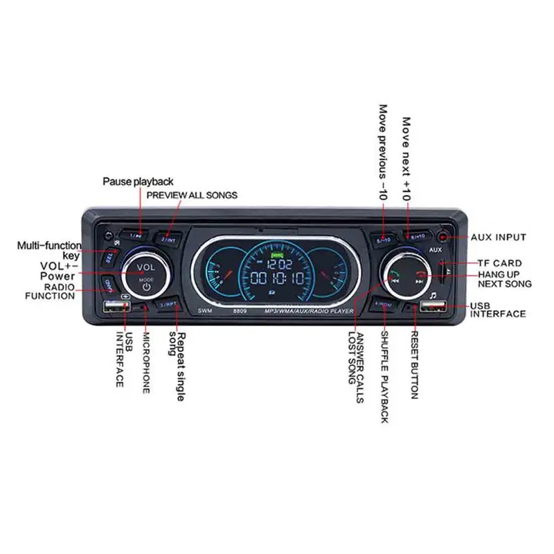 1-Din Bluetooth стерео автомобиль в тире mp3-плеер радио Поддержка USB/TF/AUX/FM приемник с беспроводным пультом дистанционного управления