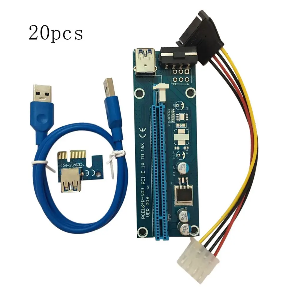

10PCS/SET PCI-E PCI Express 1X to 16X Riser Card USB 3.0 Cable SATA to 4Pin IDE Power Cord Molex Power for BTC Miner Machine
