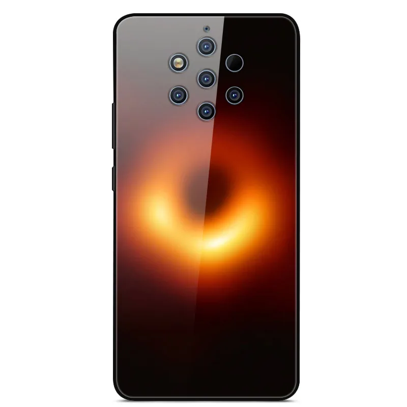 Небесно-голубой Чехол для Nokia 9 Pure View, окрашенный жесткий стеклянный чехол для Nokia 9 Pureview, силиконовый бампер, закаленное покрытие, Coque - Цвет: Небесно-голубой