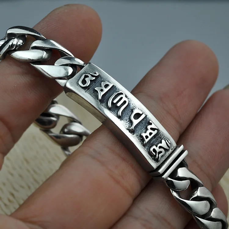 

Factory Wholesale 925 Silver Six Words Truth Thai Silver men's Bracelet Six Words Proverbs Retro Plug Female Bracelet